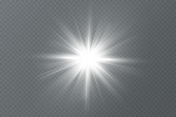 Light effect. Bright Star. Light explodes on a transparent background. Bright sun.