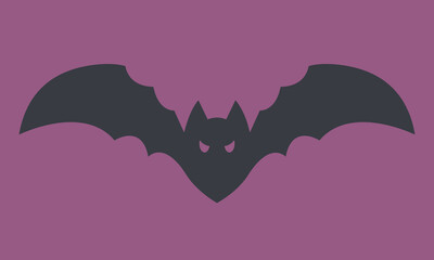Flying bat front view. Halloween character in black flat style.