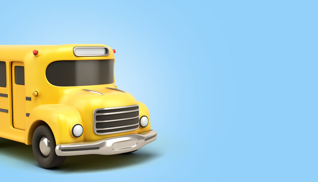 wintage toon yellow school bus background 3d illustration on blue gradient