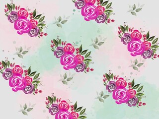 Seamless Background with Watercolor Bouquet Flower