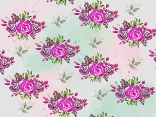 Seamless Background with Watercolor Bouquet Flower