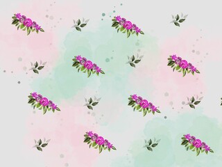 Fototapeta na wymiar Seamless Background with Watercolor Bouquet Flower