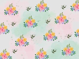 Fototapeta na wymiar Seamless Background with Watercolor Bouquet Flower