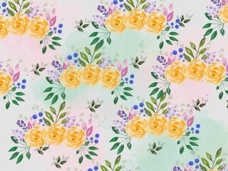 Seamless Background with Watercolor Bouquet Flower