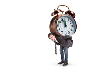 Time pressure - A man is carrying a large alarm clock on his back