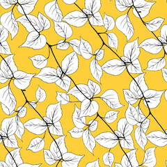 Fototapeta na wymiar Seamless pattern. Tree branch with leaves. Hand-drawn raster illustration for fabric, wallpaper, wrapping paper. Endless background. 