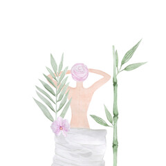Set of spa elements, spa salon banner. Watercolor illustration.