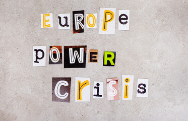 European power crisis, magazine letter clippings on grey