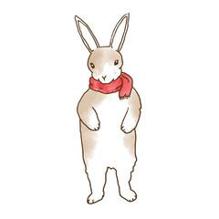 Vector illustration of a rabbit wearing a scarf.