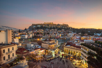 Fototapeta na wymiar Monastiraki Square, Athens at sunset night