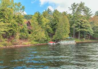 canoe on the river, summer house, lake