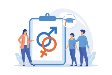 Sexual education Sexual health teaching, sex education lesson at school, human sexuality, emotional relations and responsibilities flat design modern illustration