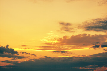 Golden hour sunset clouds, place for text, copy-space.