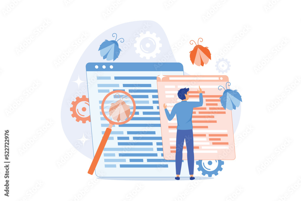 Poster debugging firewall. antivirus scanning. malware fixing. virus attack, trojan search, bugs detection.