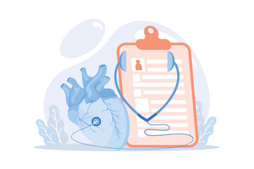 Hypertension Cardiological problem, high blood pressure, measuring device, cholesterol level diagnostic, hypertension cause, ambulance flat design modern illustration © Alwie99d