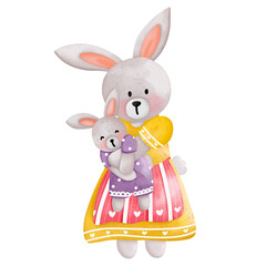 Watercolor Bunny mom and baby clipart