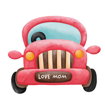 Vintage Retro Classic Car clipart, Love Mom