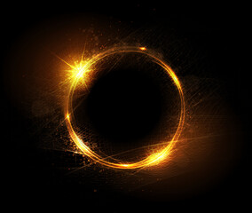 Abstract isolated round gold color frame on black design