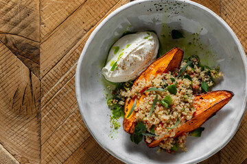 Fried sweet potato with couscous