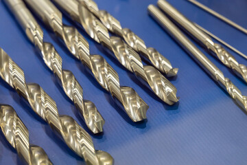 Drill for metal close-up. Tools for metal processing. Metalworking. Selected focus