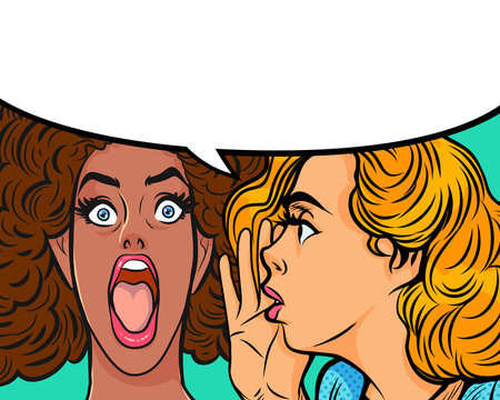 surprised black woman face in pop art comics style characters in various activities