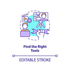 Find right tools concept icon. Interactive videos. Creating educational video abstract idea thin line illustration. Isolated outline drawing. Editable stroke. Arial, Myriad Pro-Bold fonts used