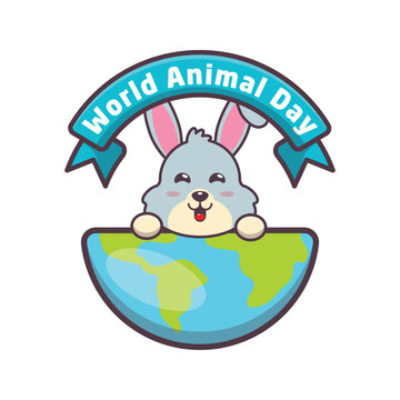 Cute rabbit cartoon vector illustration in world animal day