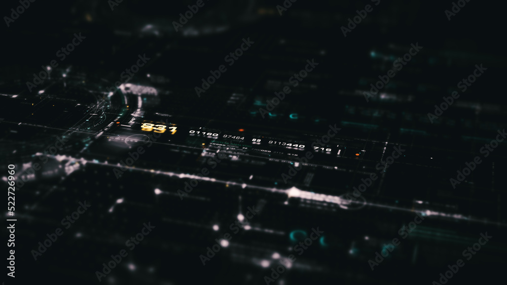 Aufkleber Advance digital generated motion abstract matrix cyber environment big data analytic artificial intelligent metaverse simulation, head up display background