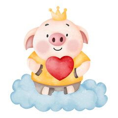 Valentine Pig watercolor