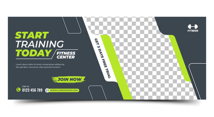 Gym and fitness modern horizontal banner template design