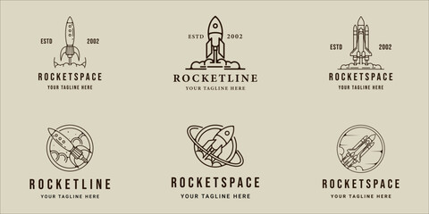 set of rocket space line art logo vector simple minimalist illustration template icon graphic design. bundle collection of various spaceship sign or symbol for company © zyxroun