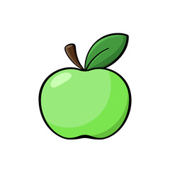 Green apple flat illustration. Stylized vector element isolated on white background. Best for web, print, package, advertising, logo creating and branding design.