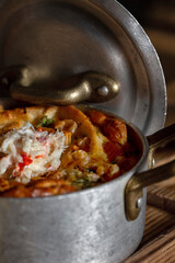 Pie with fish and crab meat