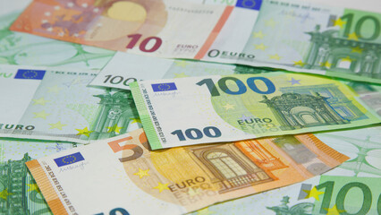 One hundred, fifty and ten euro banknotes
