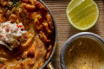 Pie with fish and crab meat
