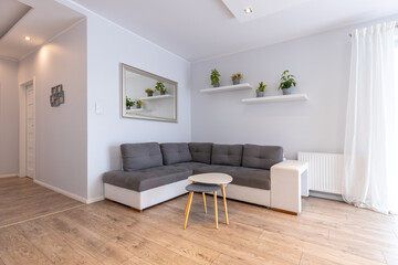 Fototapeta Modern living room interior in white and brown colors obraz