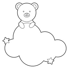 Coloring book for children. Draw a cute cartoon bear sleeping in the clouds based. Vector