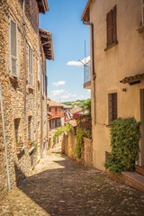 Fototapeta na wymiar View of small alley in Castell'Arquato, Piacenza, Italy
