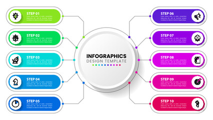 Infographic template. 10 steps connected to the center