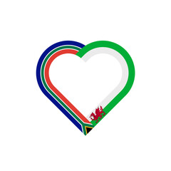 unity concept. heart ribbon icon of south africa and wales flags. vector illustration isolated on white background