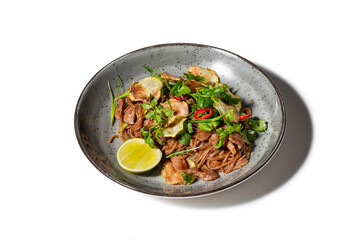 Buckwheat noodles with teriyaki beef