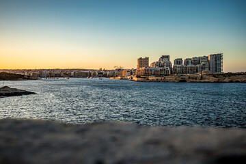 Fototapeta premium Sea view with buildings, Malta