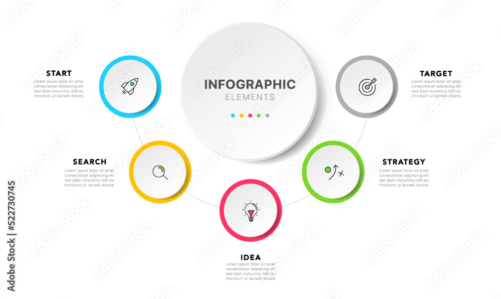Poster timeline circle infographic design with 5 options or steps. infographics for business concept. used 