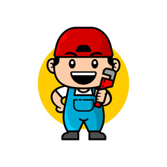 cute illustration of a worker. good for service company mascot. plumber illustration.