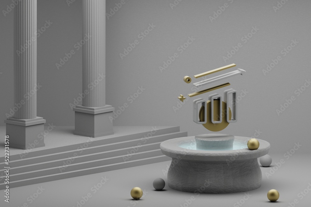 Fototapete beautiful abstract illustrations bar chart symbol icon on a fountain and column background. 3d rende