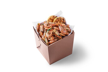 Boiled shrimps with parsley and lemon