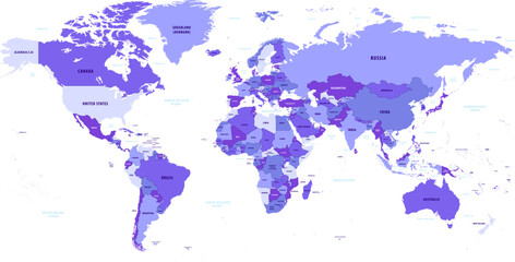 Fototapeta premium 世界地図国名海名入り Vector of world map