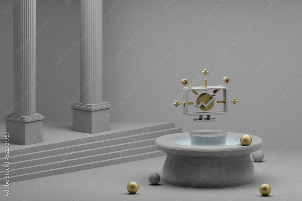 Leinwandbilder Beautiful abstract illustrations Computer symbol icon on a fountain and column background. 3d rendering illustration.