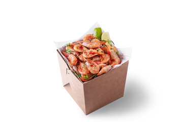 Boiled shrimps with lime and pea sprouts