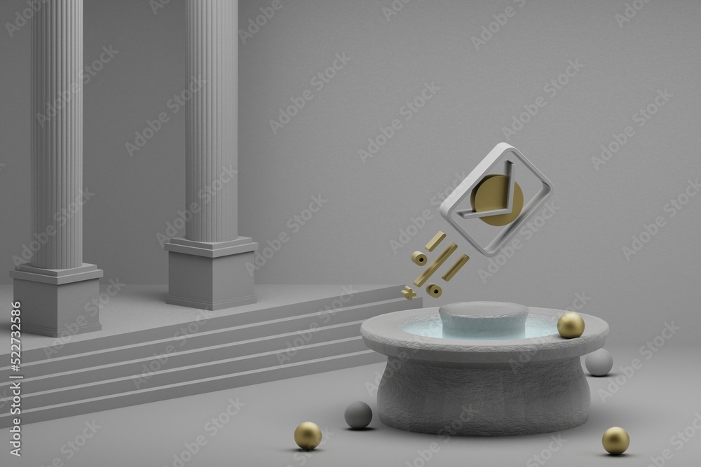 Aufkleber Beautiful abstract illustrations Mail symbol icon on a fountain and column background. 3d rendering illustration.